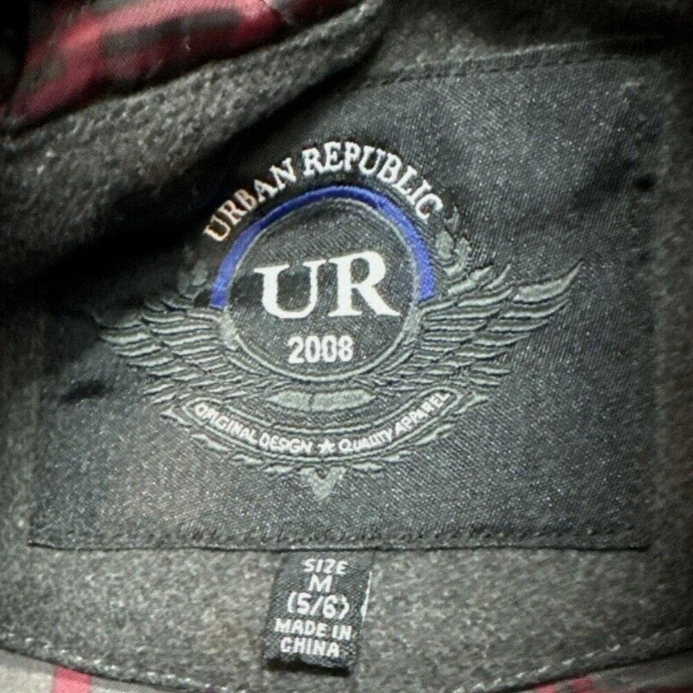 Urban Republic Wool Faux Leather Hooded Jacket Boys Medium 5-6 Black Biker - Picture 5 of 13